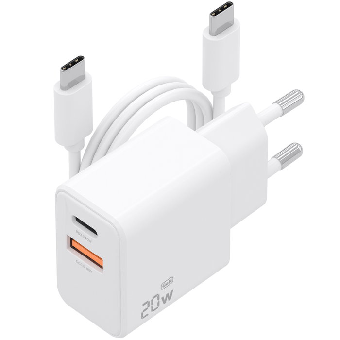 Aisens Cargador GaN 20W con Cable USB-C 1m, Blanco